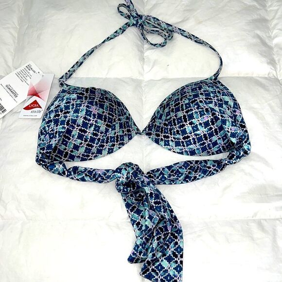 Athlete AQUALUXE Print Halter Bikini Top in Blue Tile - Picture 1 of 7